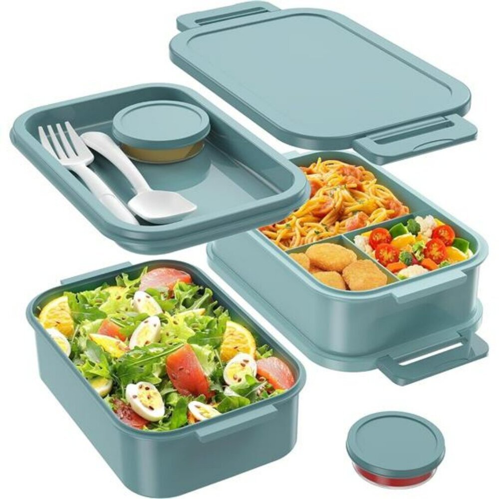 Large Stackable Bento Lunch Box 3 Layer Leakproof Container with Utensils